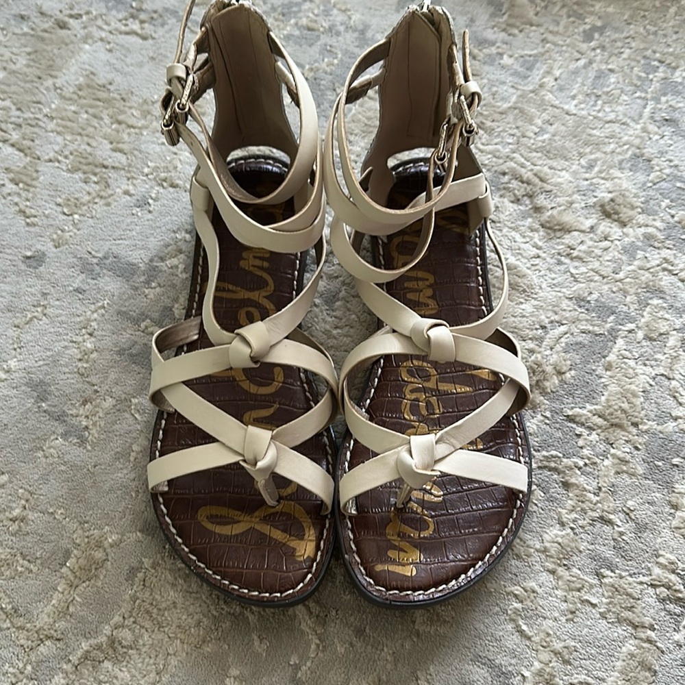 Sam Edelman Gaton Strappy Suede Sandals 8M Ivory/Snake